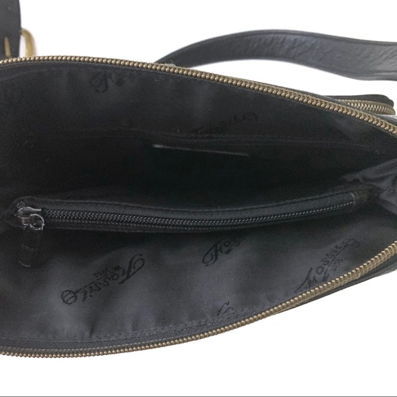Fossil Black Leather Crossbody Bag Gold Details - Picture 5 of 11